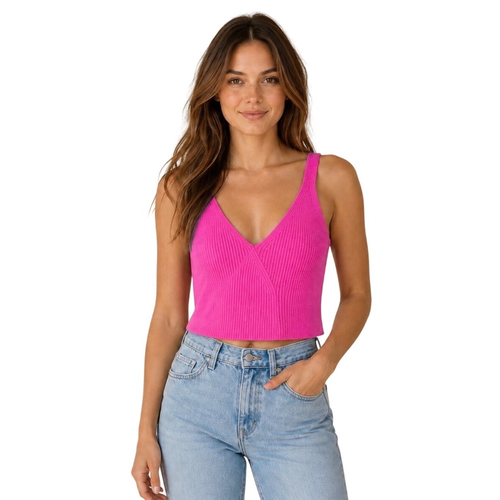 J.Crew Cashmere Blend Ribbed V-Neck Cropped Tank Top in Pink Size Medium